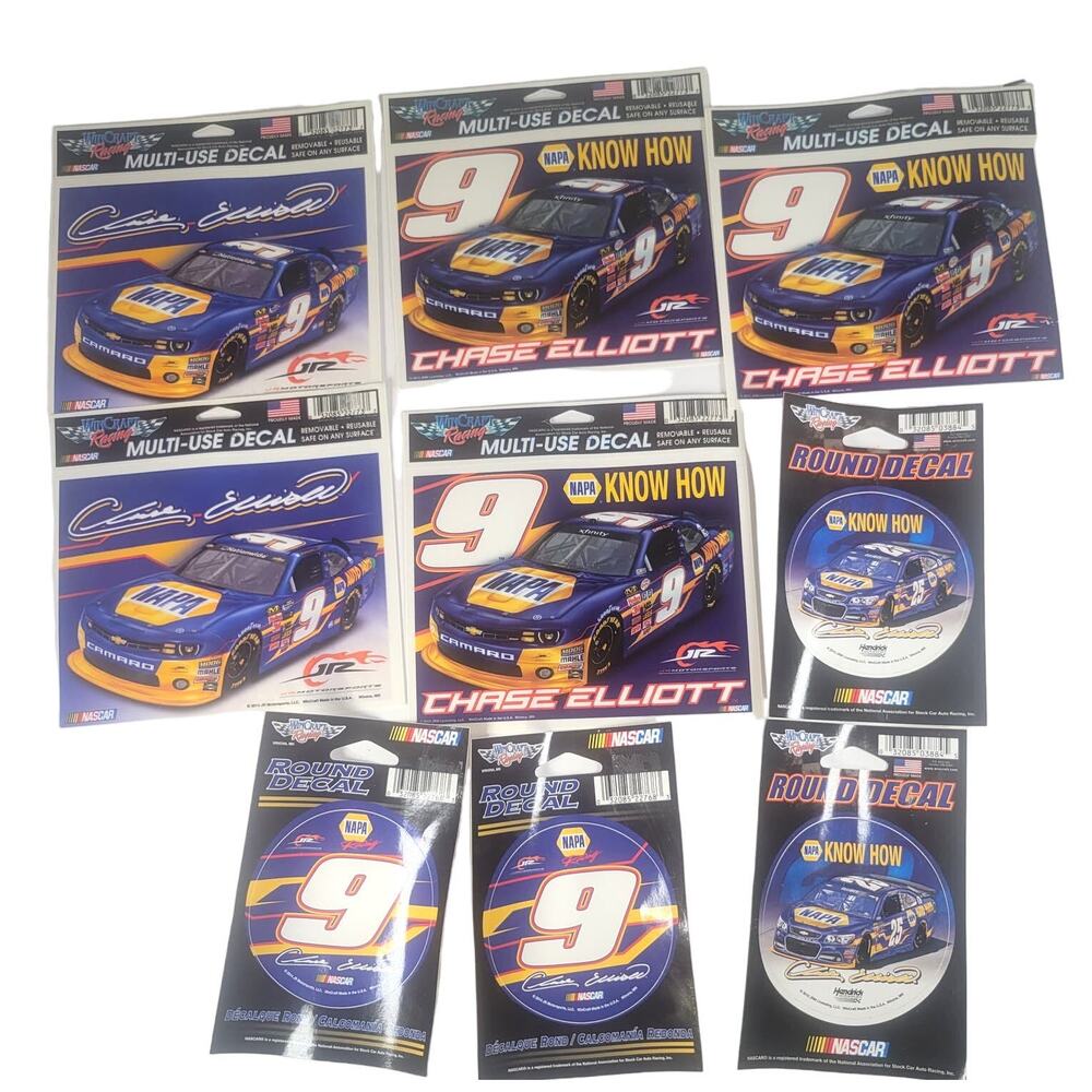 Set of 9 Chase Elliott NASCAR Decals, Round & Rectangle 2014